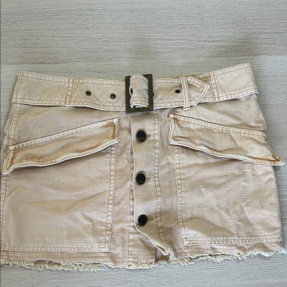 Free People Tan Button-Up Mini Skirt